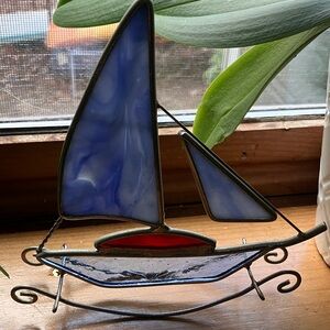Stained Glass Sailboat Art Decor